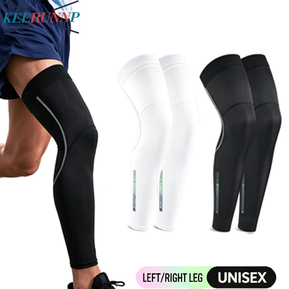 1Pair Men Women Full Length Leg Compression Sleeves -Breathable Reflective Leg Guards with Anti-Slip Silicone -Women Men Sports