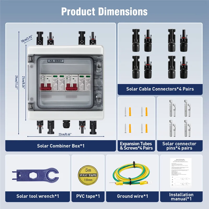 صندوق تجميع بالطاقة الشمسية ABDJ مع حماية متعددة الطبقات، حماية من زيادة التيار الكهروضوئي 2 مدخل 2 خارج DC40A مفتاح عازل، IP65 مقاوم للماء