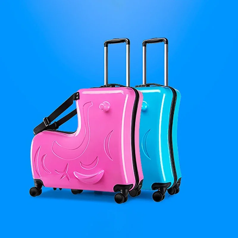 Cute Pony Cartoon Suitcase for Children Can Sit and Ride Carry on Kids Luggage Baby Trolley Case Boarding Cabin 20 Inch