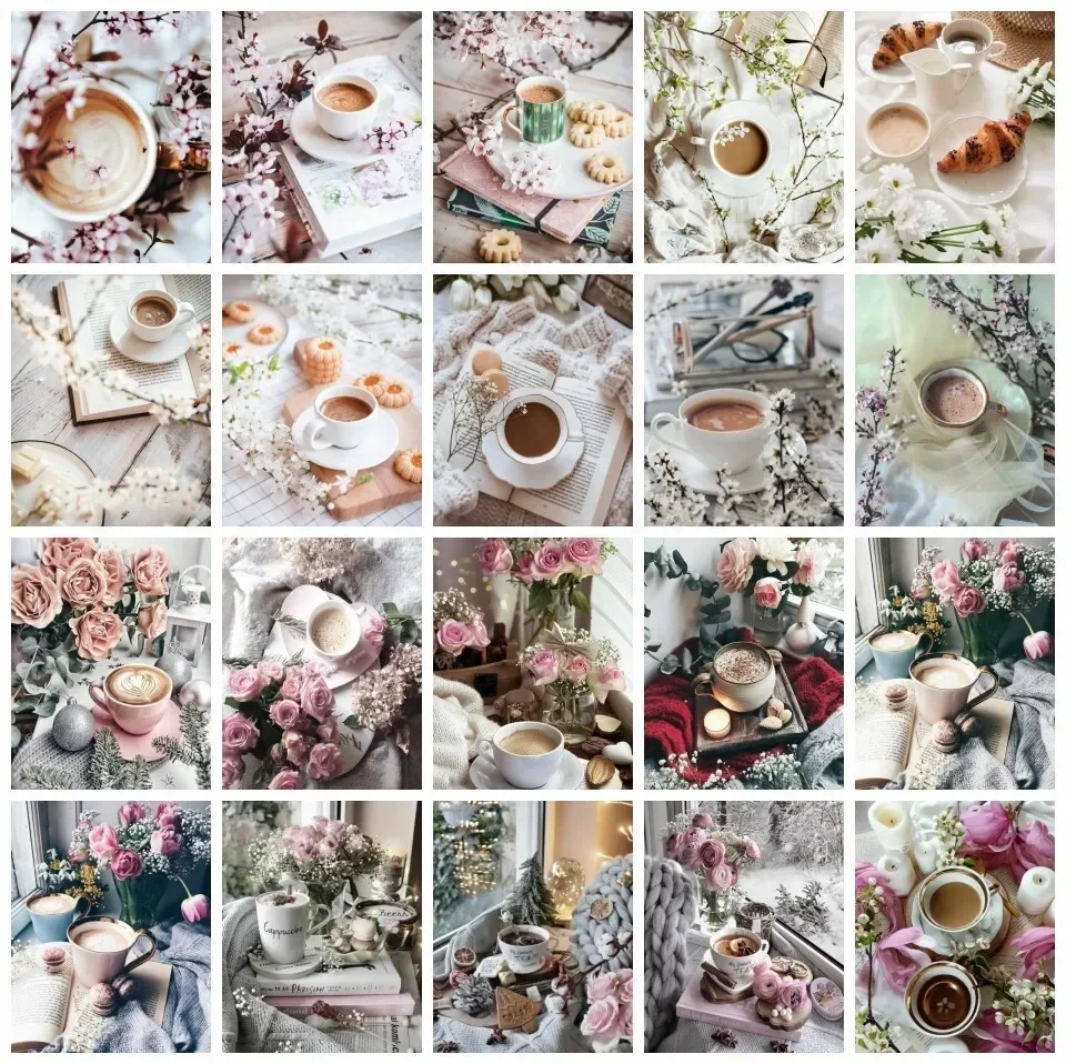 

629691 Paint By Numbers On Canvas Coffee Cup Flower Handmade Picture By Numbers Rose Home Decor Acrylic Oil Painting Wall Art