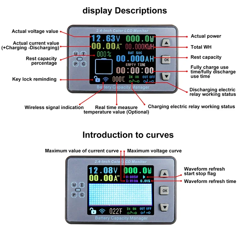 DC 0 ~ 500V Digital Wireless voltmetro Detector batteria solare ricarica coulometro LCD amperometro voltmetro Monitor di potenza VAC8710F