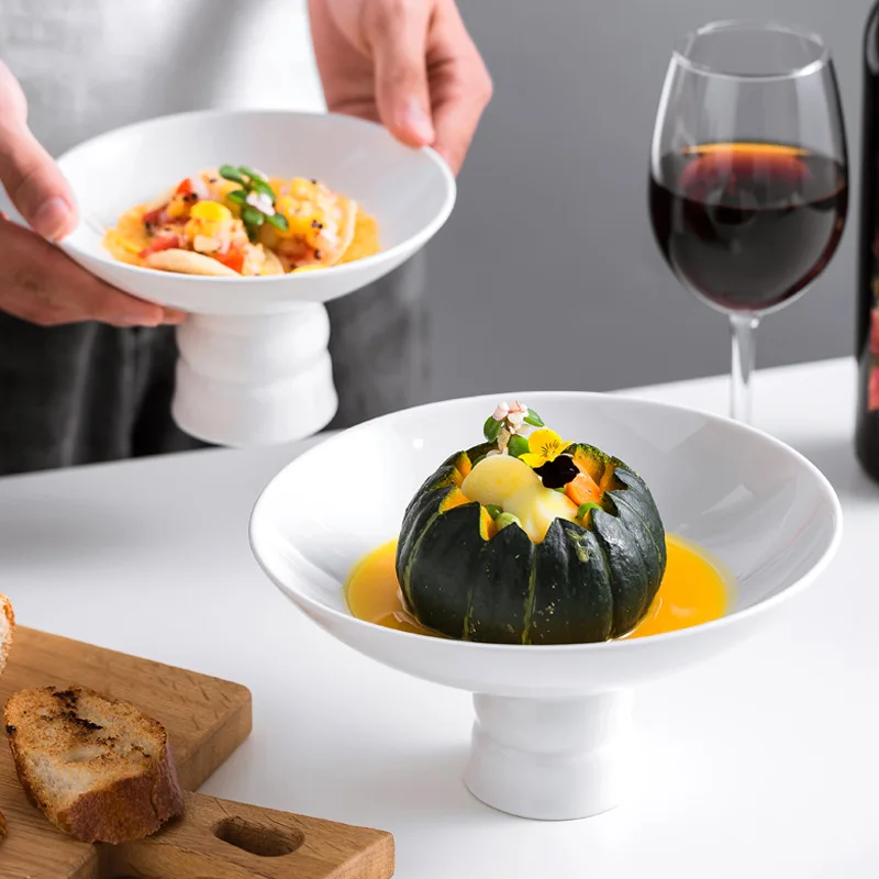 Small dish plate commercial creative features ceramic high-end restaurant home white tableware saucer tall tea tray