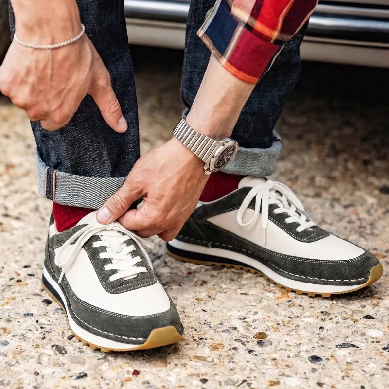 Classic Designer Luxury Casual Shoes Men's training Sneakers Premium Cowhide Vintage Leather Shoes Male Genuine Leather Flats