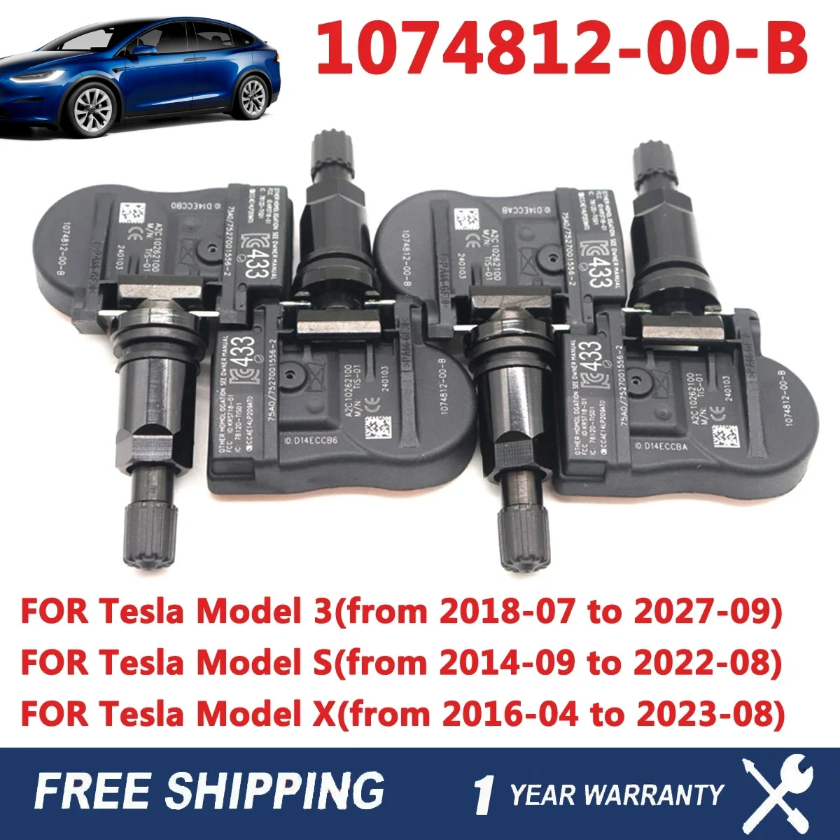 

1 шт./4 шт. 1074812 -00-B ДАТЧИК TPMS для Tesla Model 3 Model S Model X 433 МГц ДАТЧИК ВОЗДУХА В ШИНАХ 1074812 -00-А 1034602 -00-С