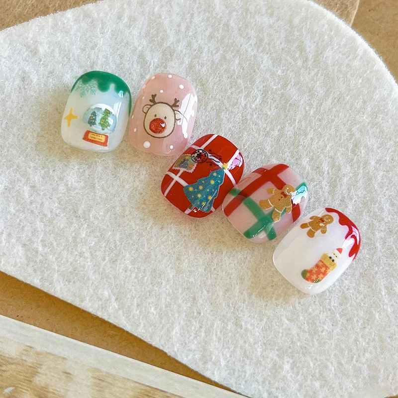 Fashion Exquisite Christmas Nail Stickers Cartoon Three-dimensional Little Cat Little Bear Elk Nail Stickers Manicure Tools