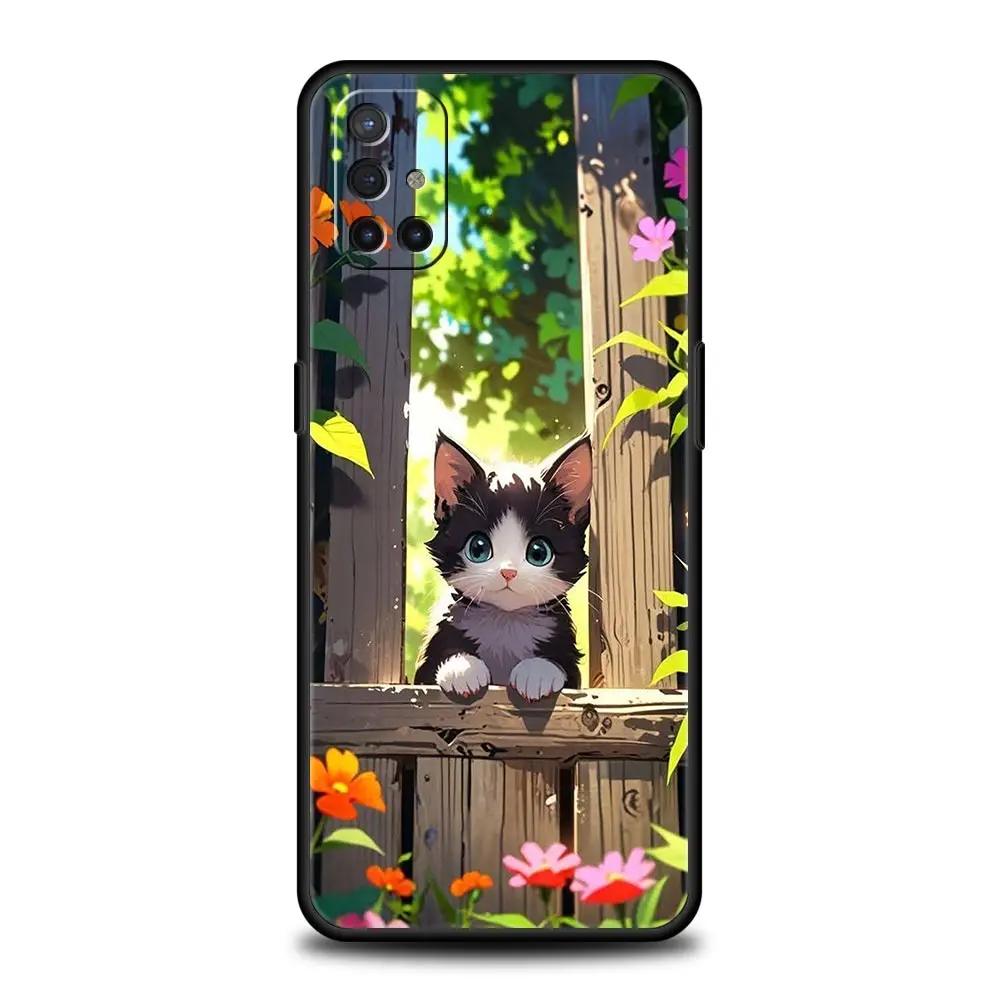 Simpatico cartone animato gatto cassa del telefono per OnePlus 13 12 11 10 9 8 7T Pro 13R 12R 10R 9RT 8T Nord N200 N30 2T CE 2 3 5G Lite copertura morbida