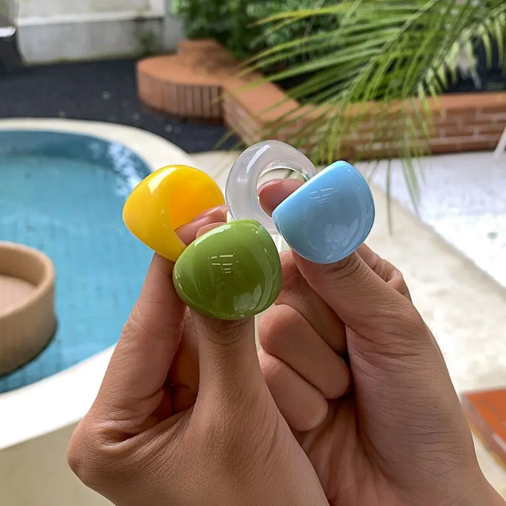 Jewelry Accessories Exaggerated Acrylic Ring Classic Fashion Geometric Ring Candy Color Resin Big Dome Plain Ring Jewelry Gifts
