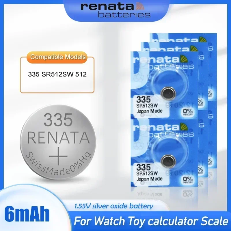 10-100 шт. новый Renata335 SR512SW 512 1,55 В оксид серебра для часов, масштабная сигнализация, сделано в швейцарской кнопке, монетный элемент
