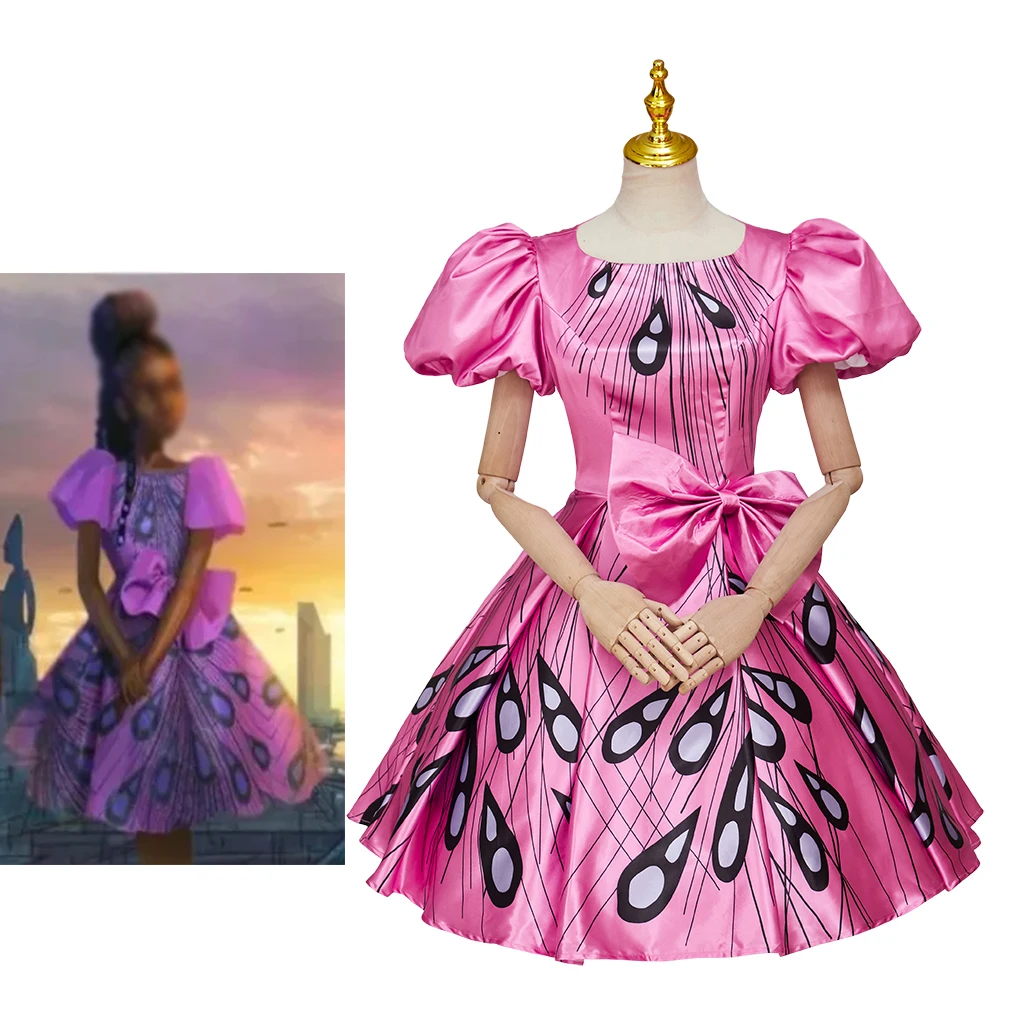 Anime Cosplay Peacock Dress Women Girls Sweet Elegant Pink Printed Princess Gown Halloween Carnival Party Christmas Dress