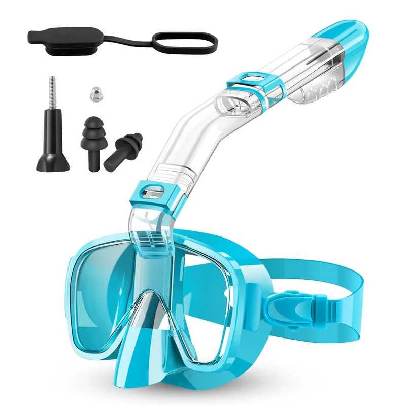 

Snorkel Mask Foldable Diving Mask Set with Dry Top System and Camera Mount, Anti-Fog Professional Snorkeling