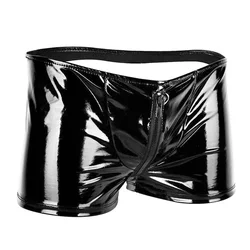 Men's PVC Zip Pouch Backless Briefs Wet-Look Lingerie Boxer Trunks Shorts Gay Male Funny Open-Back Jockstrap Open Butt Panties