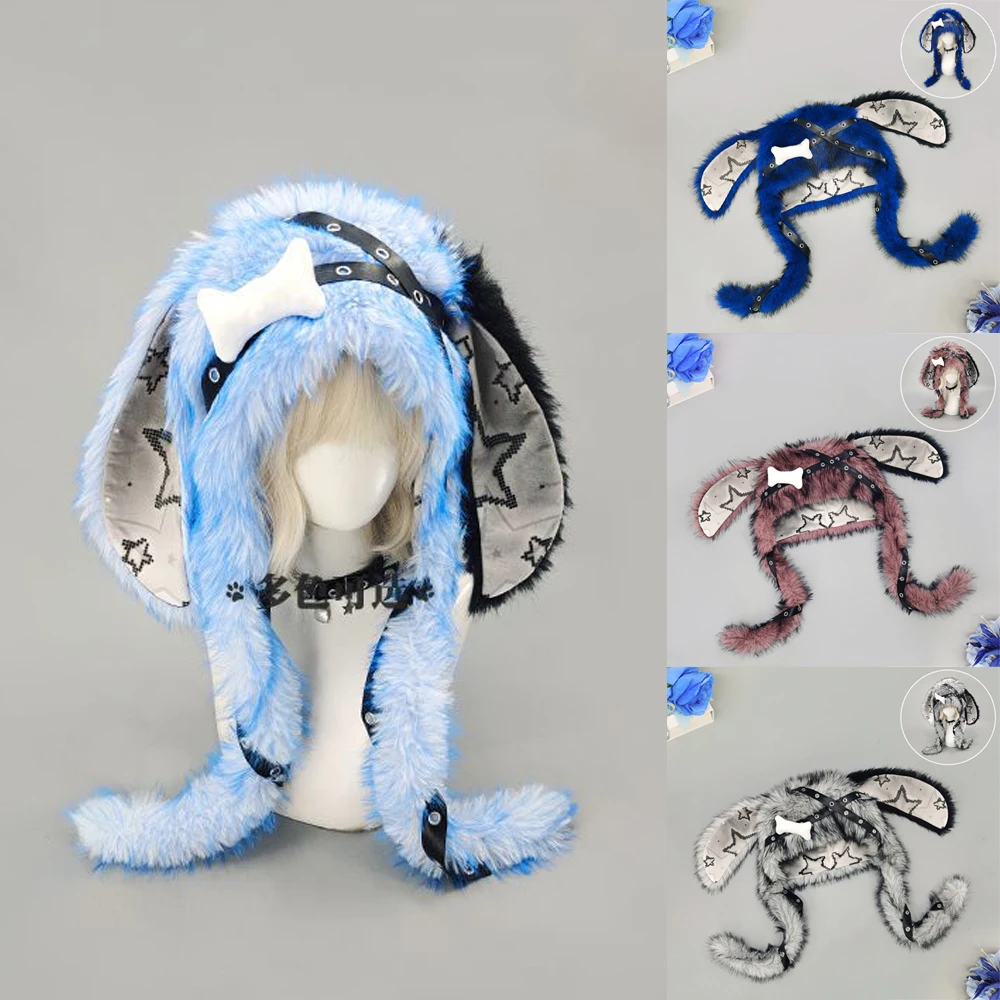 subculture-rivet-y2k-bunny-ear-hot-girl-hat-winter-plush-punk-halloween-goth-print-hat-party-gathering-cool-women-earflap-hat