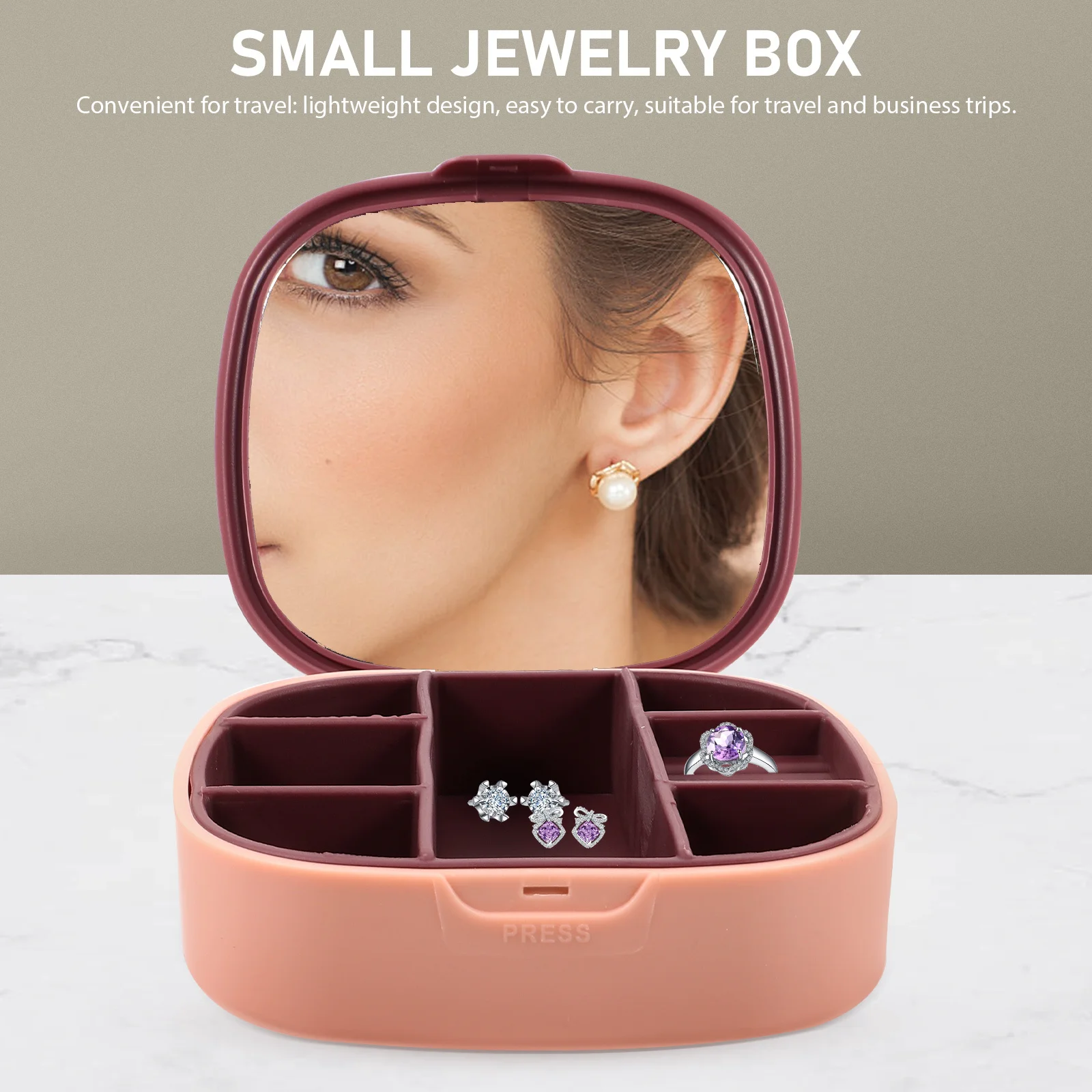 

Portable Jewelry Box with Mirror Small Organizer Case for Earrings Pendants Hairpins Travel Storage Women Girls Gift