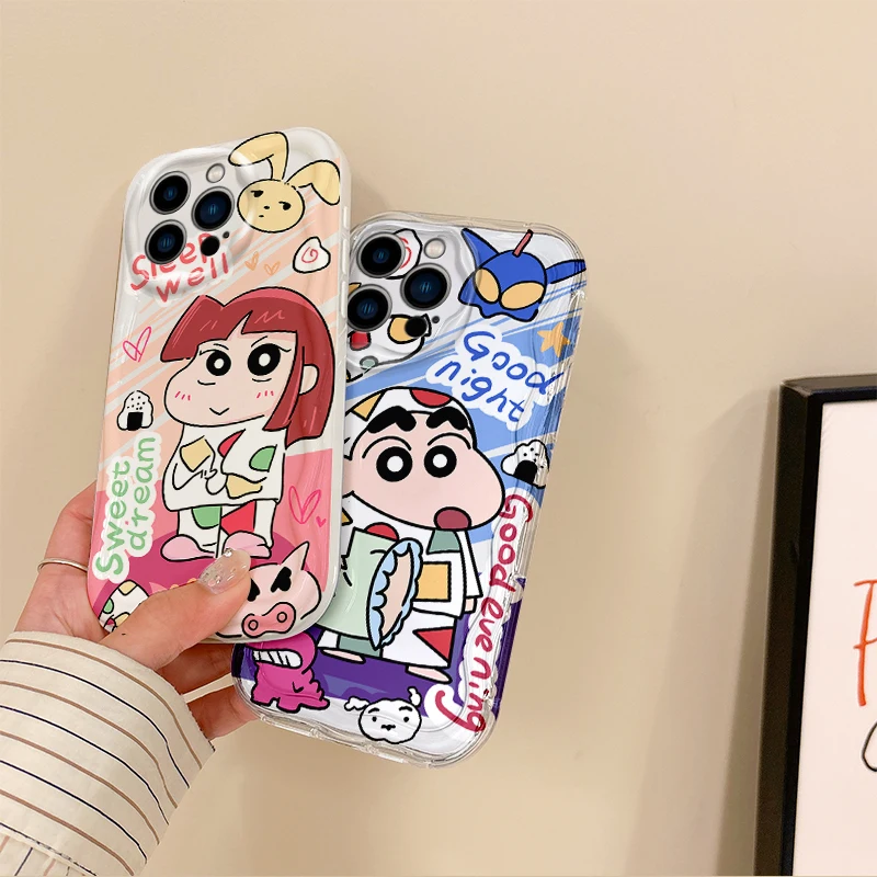 New Cute C-Crayon Shin-chans Couple Phone Case For iPhone 16 Pro Max Case 15 14 13 12 11 8 7 Pro X XR XS Max Soft Silicone Cover