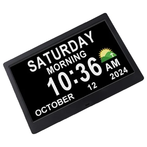 10.1 Inch Digital Alarm Clock with Date and Day of Week for Dementia Seniors, Clear Large Screen, Multiple Alarm Sets, Auto DST, Designed Specifically for Elderly