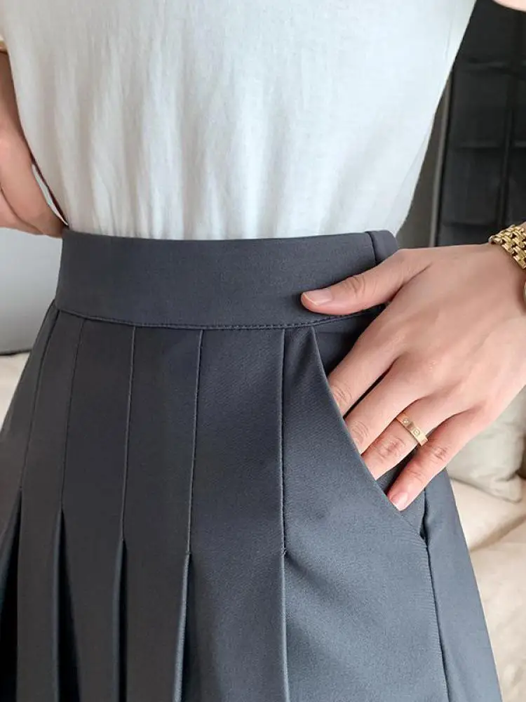 Korean Elastic High Waist Pleated Skirt Woman Black Gray Short A-Line Skirts for Women 2024 Summer Jk Uniform Mini Skirt