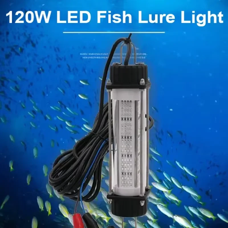 

120/180W Multi-color LED Underwater Fishing Light, Fishing Deeper Water Waterproof Diving Bait Detector With Crocodile Clip