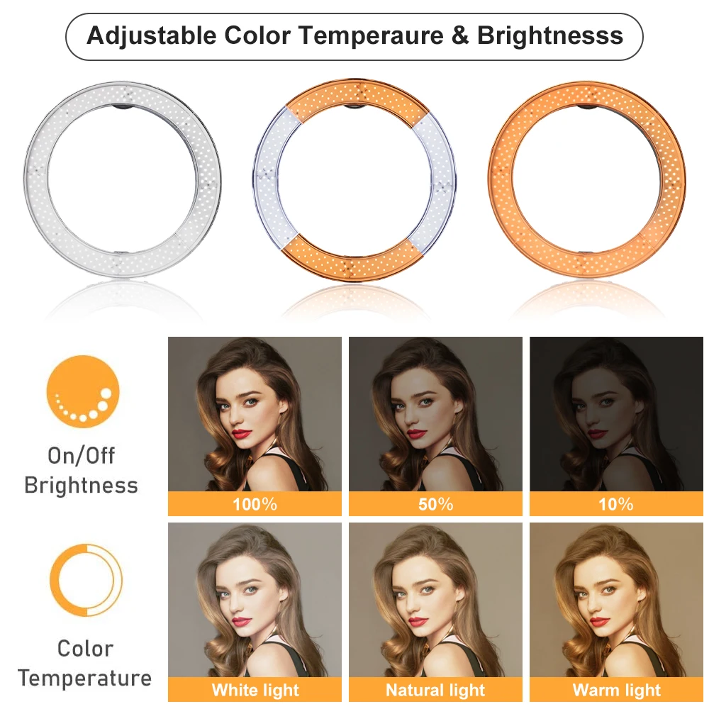 Anillo de luz LED de 18 pulgadas con soporte para teléfono, anillo de luz de 50W con trípode de 73 pulgadas, para fotografía, vídeo de YouTube, transmisión en vivo
