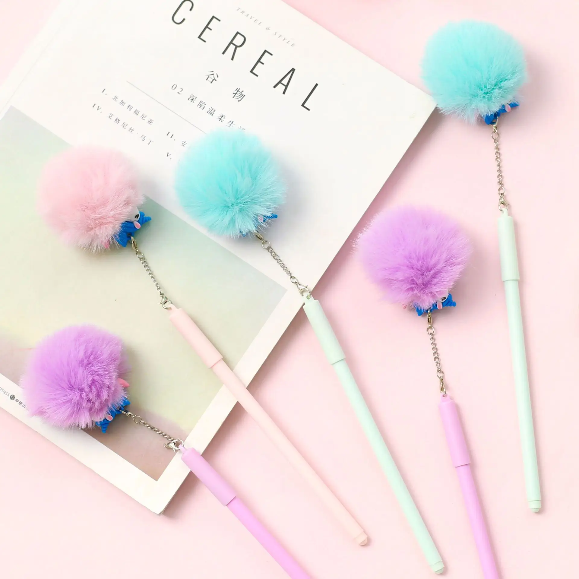 24PCS  Korean creative cute hair ball pendant Rollerball pen carbon black 0.5mm fountain pen student stationery