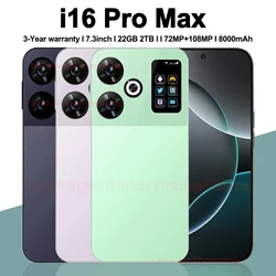 Smartphone i16 Pro Max 5G, téléphone portable d'origine, Snapdragon 8G, 7.3 pouces, 22 Go + 2 To, épiature touristique, ileMorning, 8000mAh, Android 14, NDavid