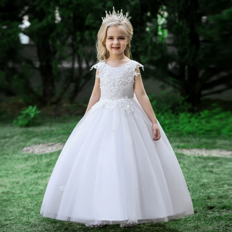 Custom Simple Flower Girl Dresses For Wedding Tulle Puffy Applique With Bow Child's First Eucharistic Birthday Party Dresses
