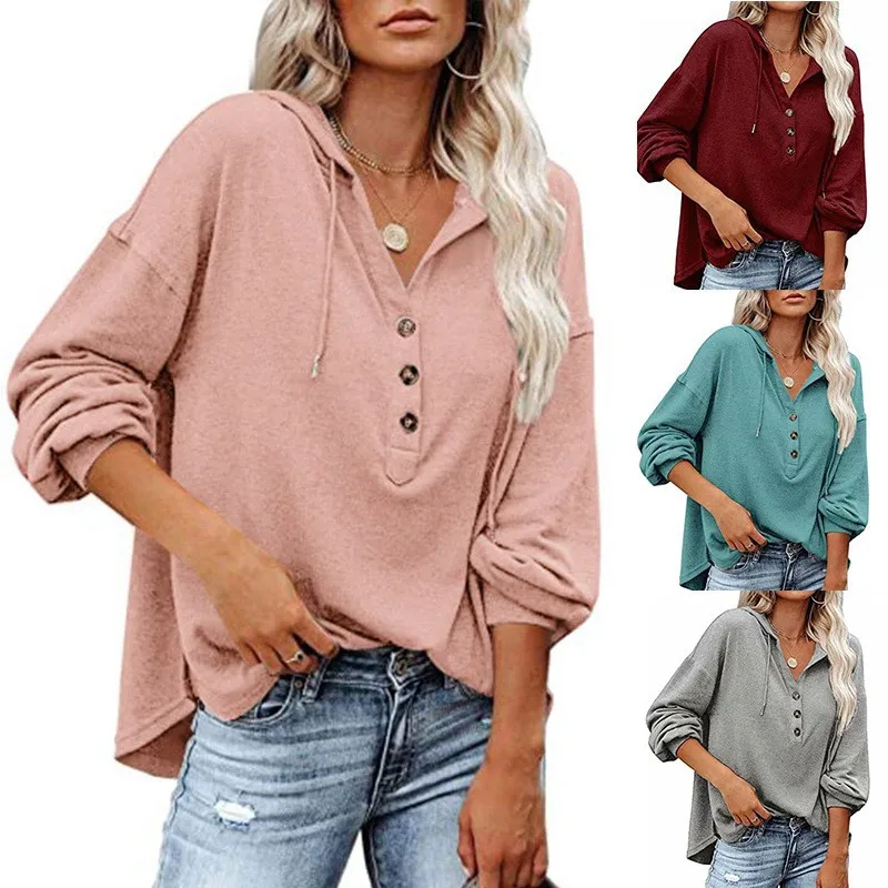 Y2k Women Hoodie Loose Long Sleeve Hooded Sweatshirt Oversized Drop Shoulder Sweatshirt Pink Burgundy Pullover Solid Color