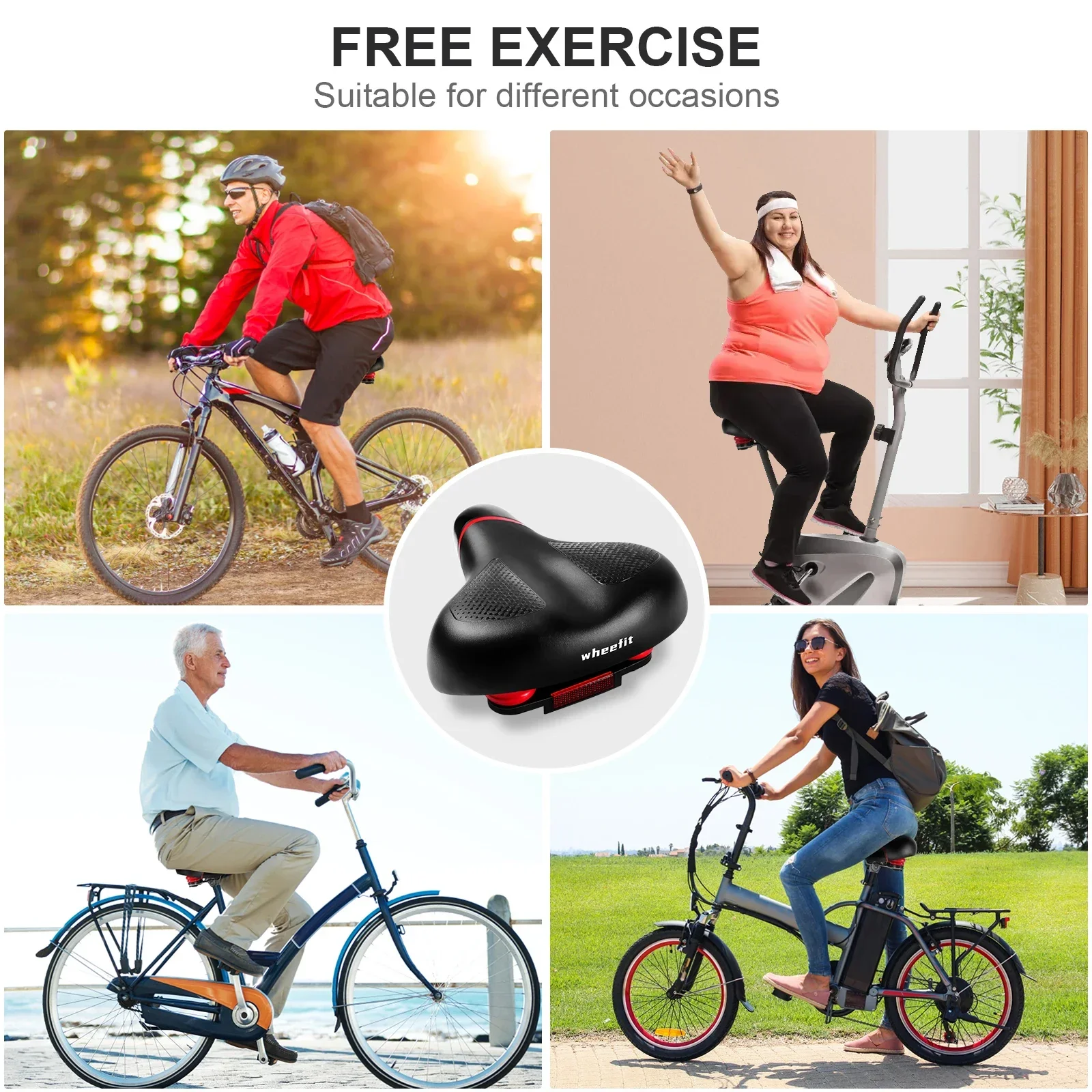 Comfort Bike Seat, Wide Bicycle Saddle for Men&Women, Fits Peloton, MTB, Cruiser & City Bikes, Waterproof with Reflective Strips image 6