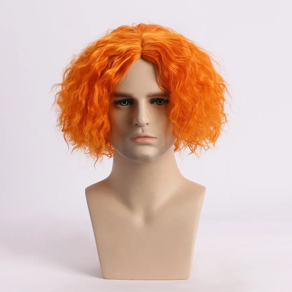 Synthetic Short Orange Curly Wave Wigs Anime Men Cosplay Hair Heat Resistant Wig for Daily Party Fake Hair