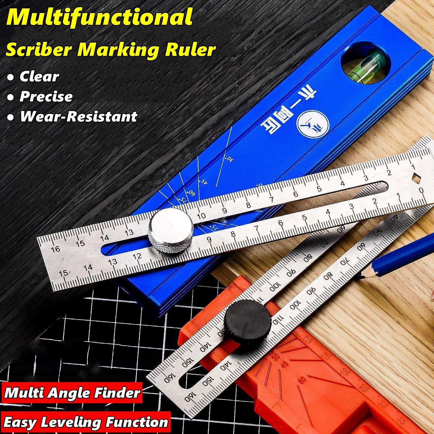 Scriber Marking Tools, Multi Angle Finder Gauge, Precision Leveling Ruler for Woodworking Metalworking, Durable Measuring Device