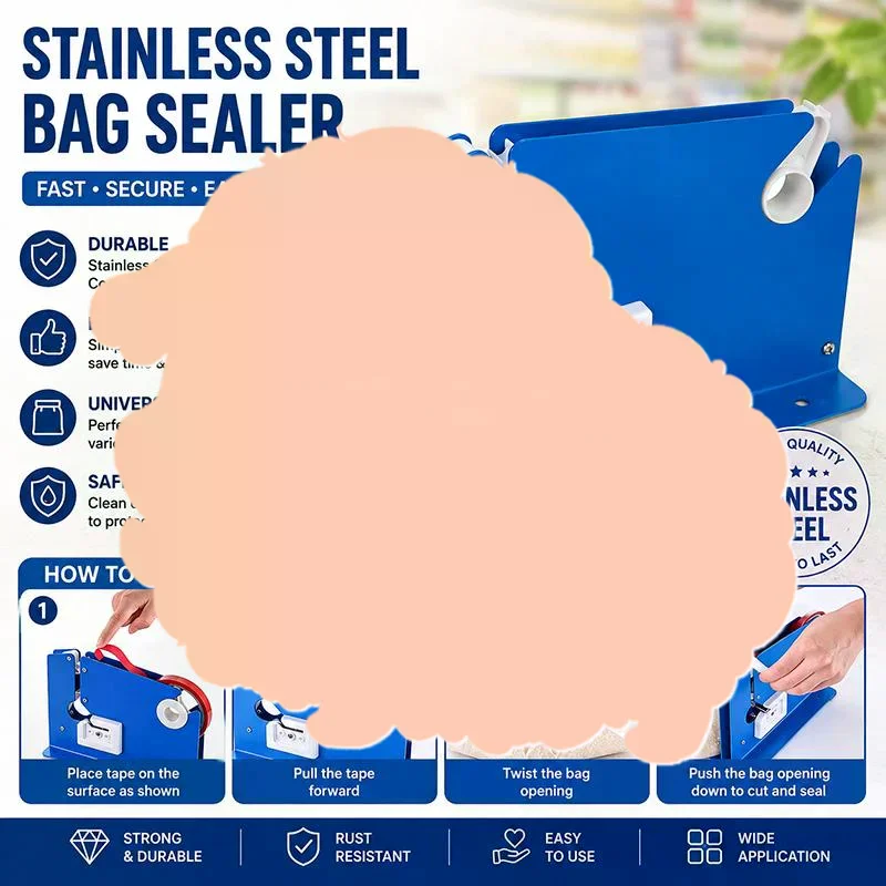 Bag Neck Sealer Tape Dispenser Poly Bag Packaging Sealer Metal Sealer Machine Supermarket Store