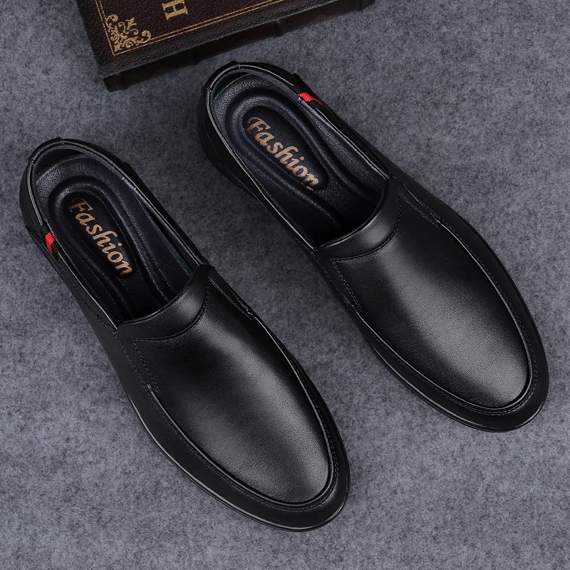 Trendy Men's Genuine Leather Shoes Anti-skid Loafers Men's Casual Shoes Soft Soles Comfortable Driving Shoes Park Walking Shoes