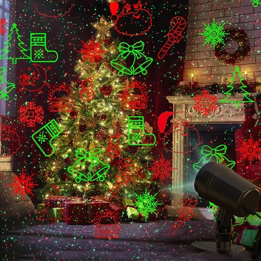 New Creative 12 Patterns Christmas Party Lights Remote Control Red Green Laser Projector Lights Outdoor Waterproof Garden Lights