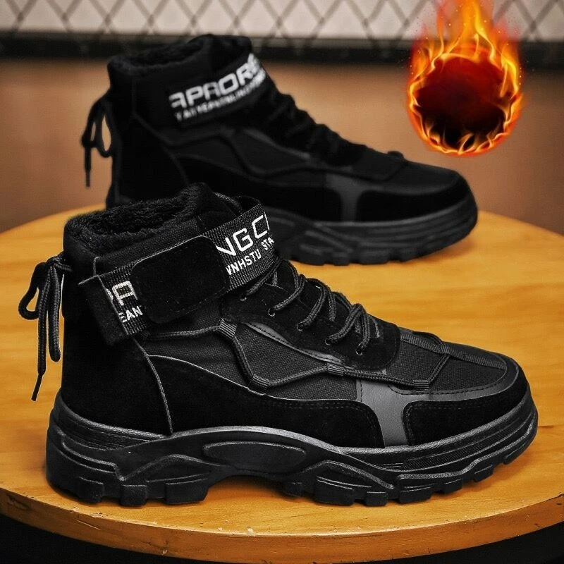 2026 New Men's Boots Winter Velvet Warm Cotton Boots Men Outdoor Hiking Shoes Platform Non-slip Men Desert Boots Botas Masculino