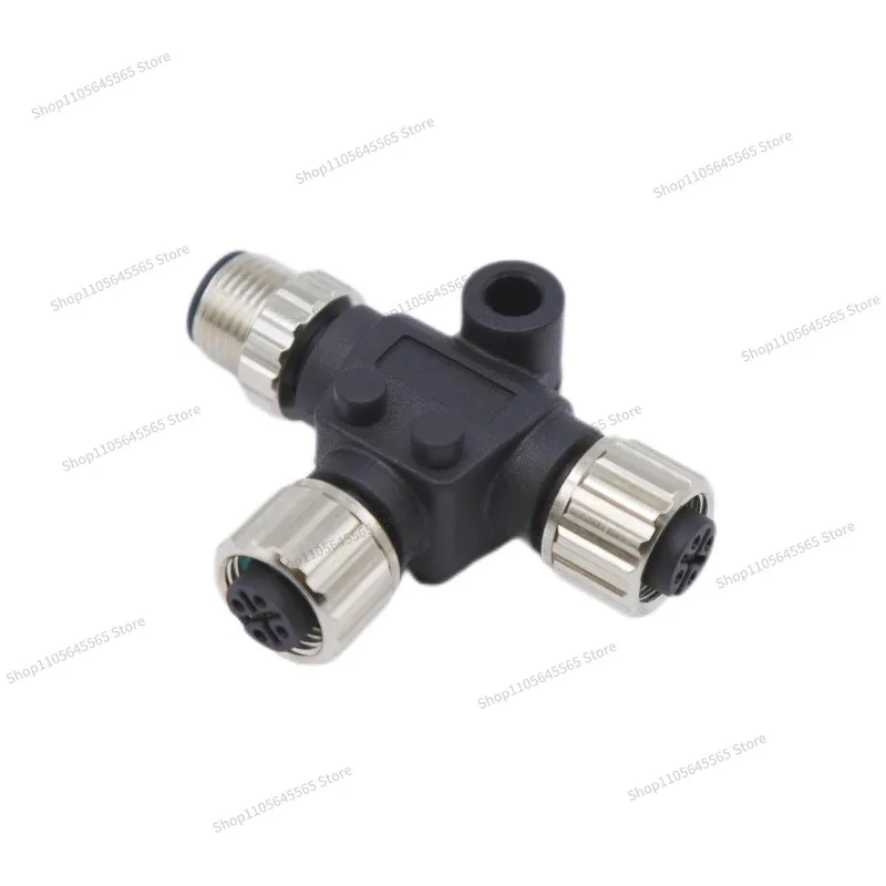 For M12 Industrial A B D Code T-type Head Tee Waterproof Connector Shielded with Wire Male and Female Head 3P-12P Core