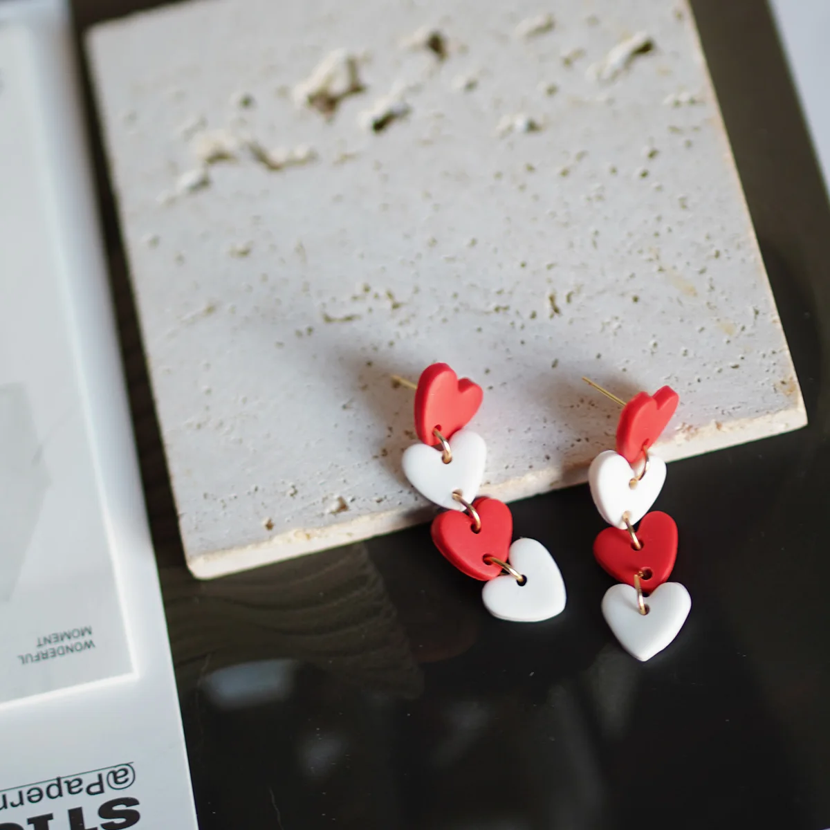 Pop Trendy Heart Stamp Donut Links Dangle Polymer Clay Earrings Sets For Valentine Holiday Daily Women's Accessories