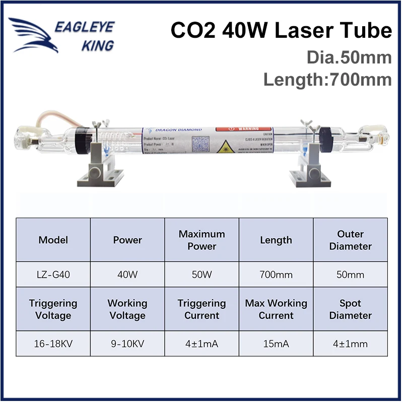 Imagem -04 - Tubo do Laser para Faça Você Mesmo Gravura Máquina de Corte Lâmpada de Vidro K40 Série Co2 Comprimento 700 mm 40w 2030