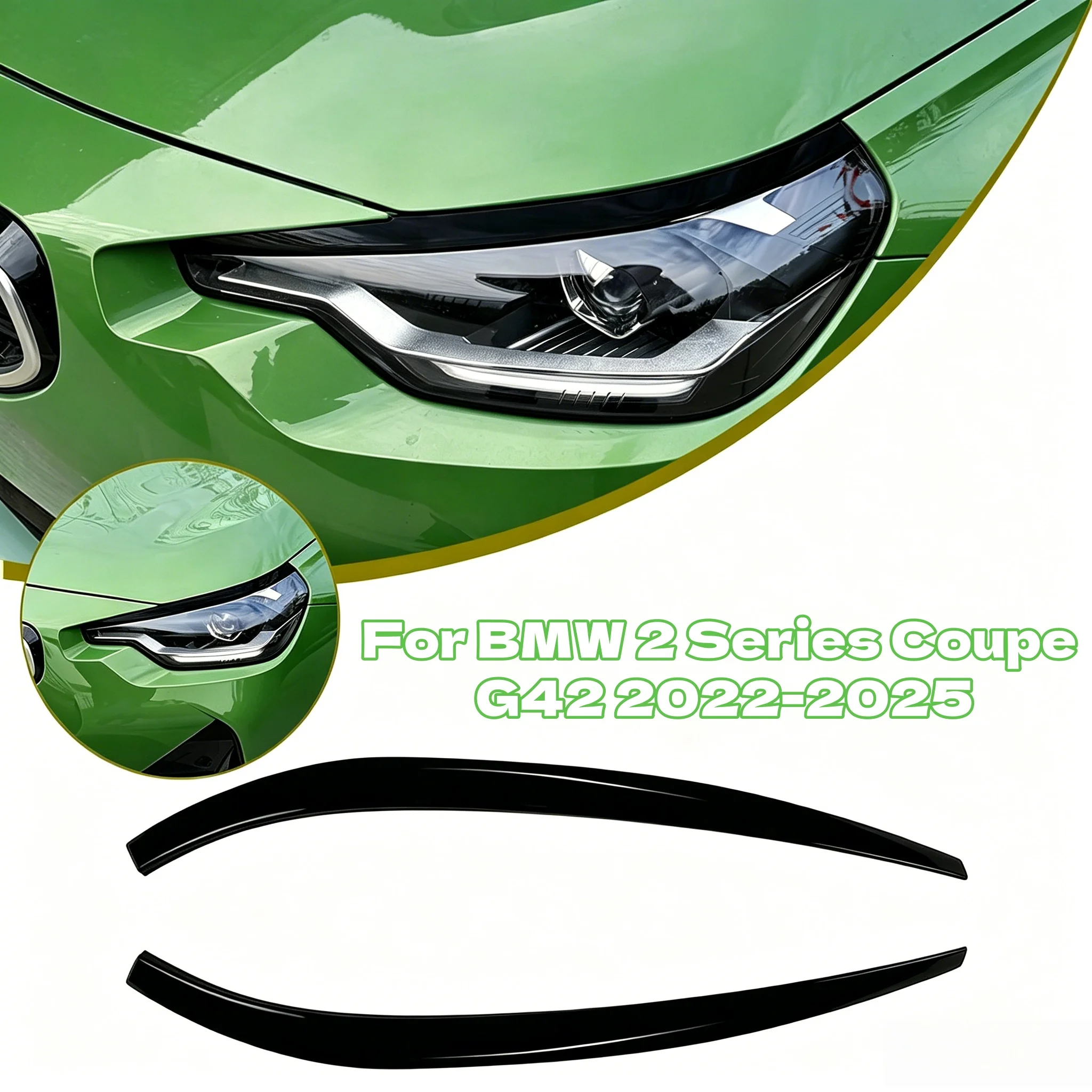Pour BMW Série 2 Coupé G42 2022-2025 – Garniture de phare avant / Cache-phare / Bande de recouvrement noir brillant/effet carbone
