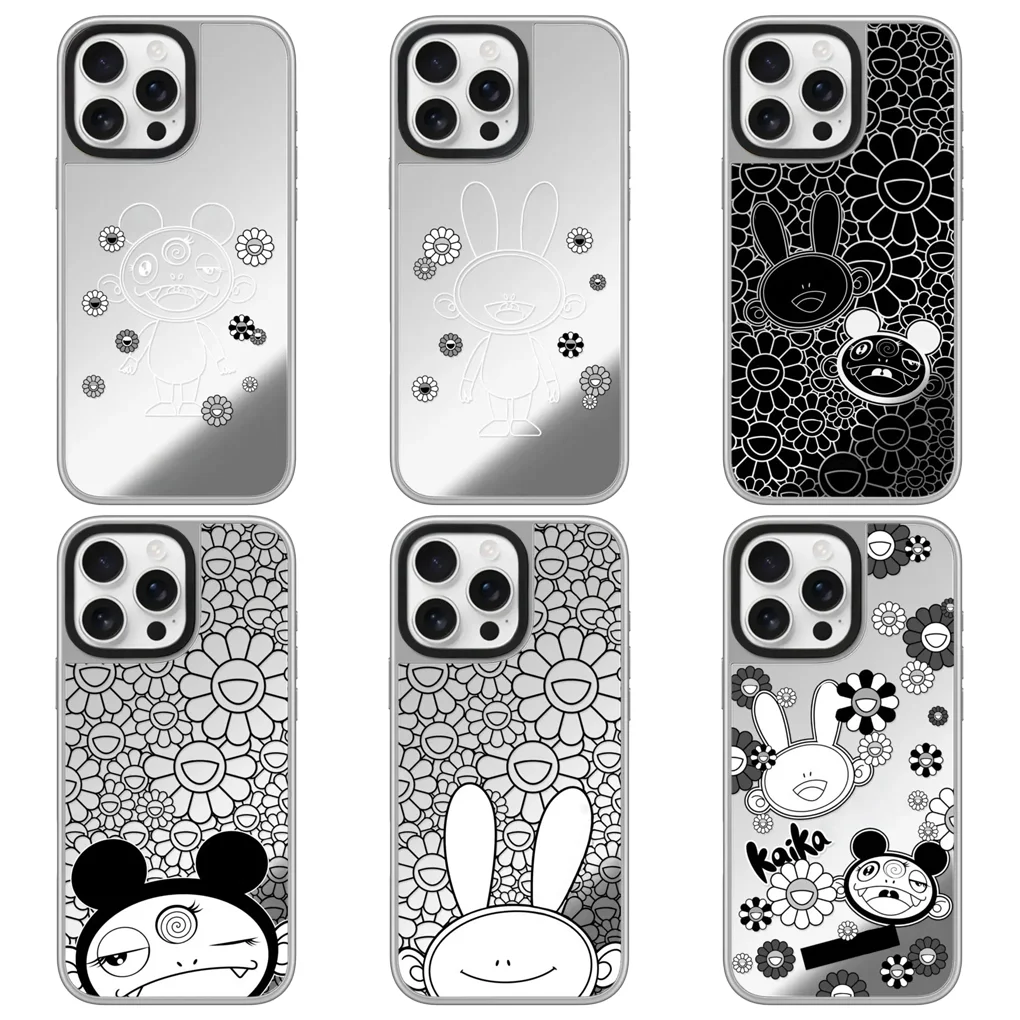

Fashion Flower Mirror Surface Silver Border Magnetic Protective Case for IPhone 12 13 14 15 16 Pro Max