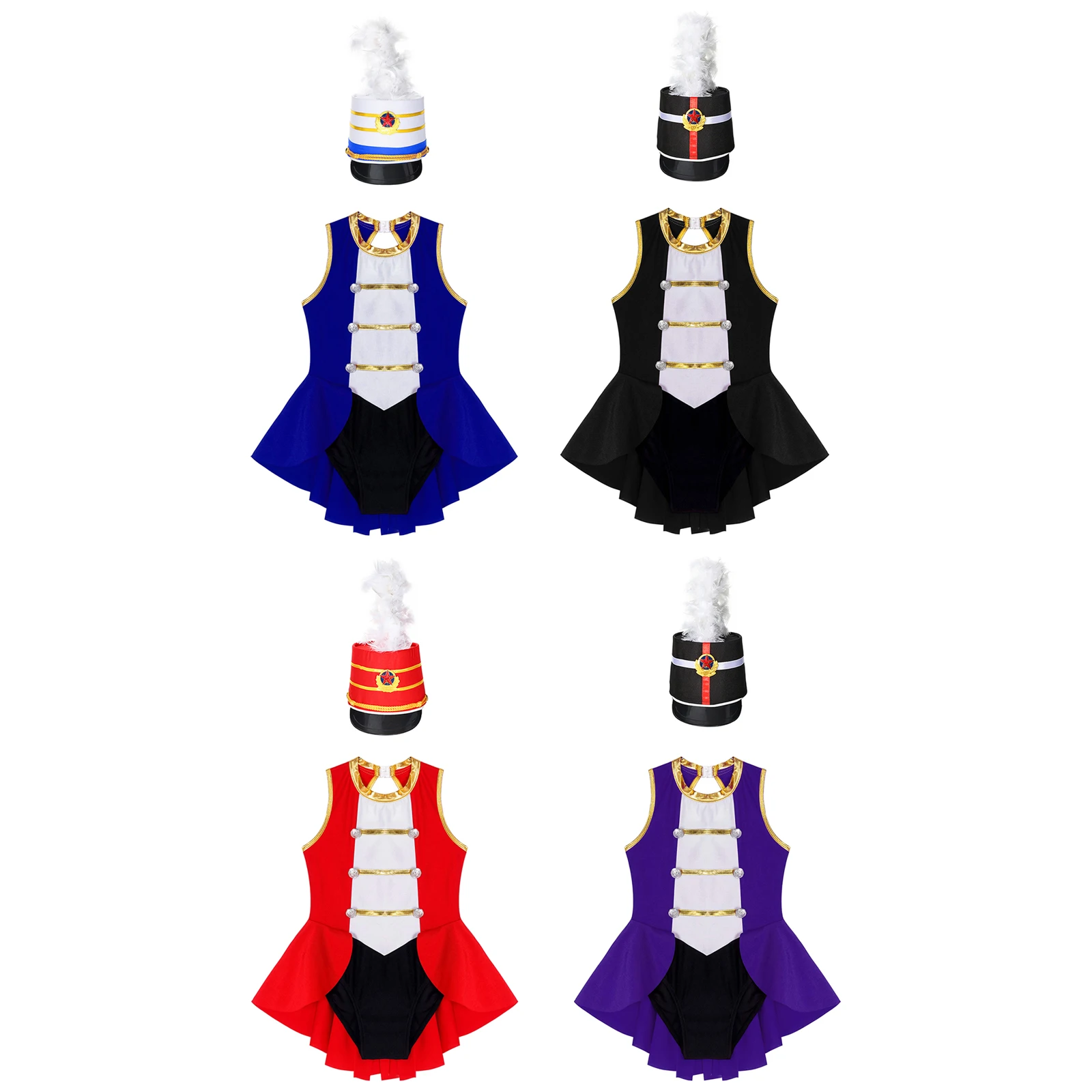 Kids Girls Flag Raiser honor Guard Costume Set body senza maniche con cappello per Halloween Circus Ringmaster Cosplay Dress Up