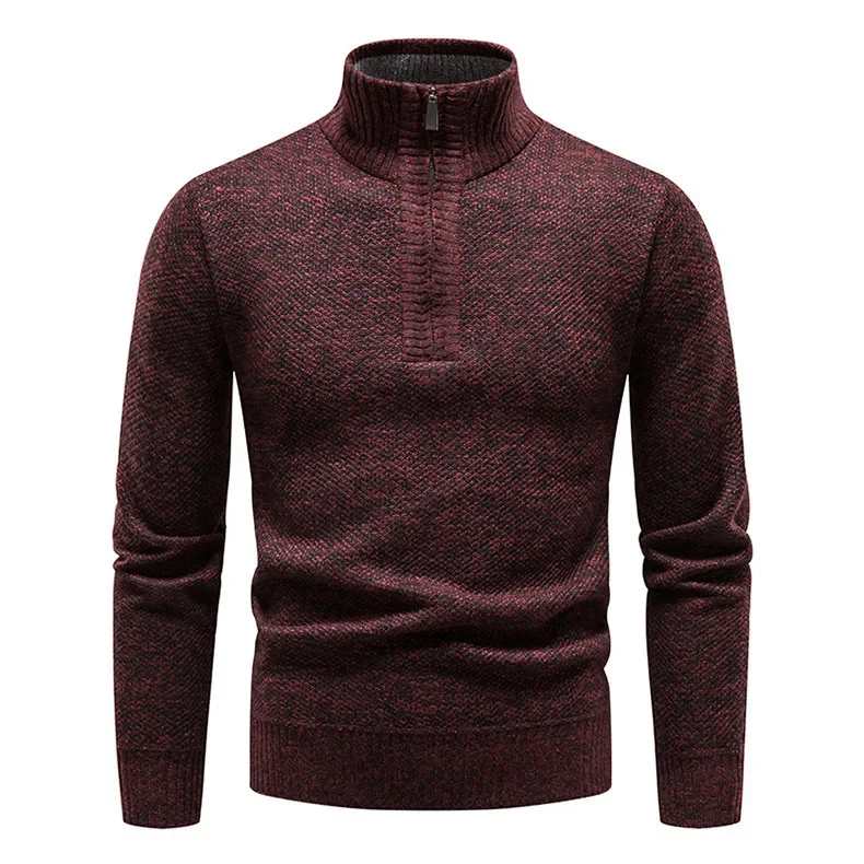 Winter Men's Fleece Thicker Sweater Half Zipper Turtleneck Warm Pullover Quality Male Slim Knitted Wool Sweaters for Spring