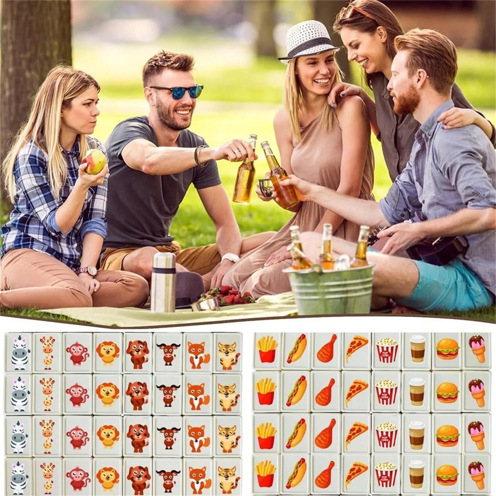 65 Tiles Seaside Escape Game Blocks Mahjong Sets Cartoon Pet Food Pattern With Bag Interesting Party Picnic Game