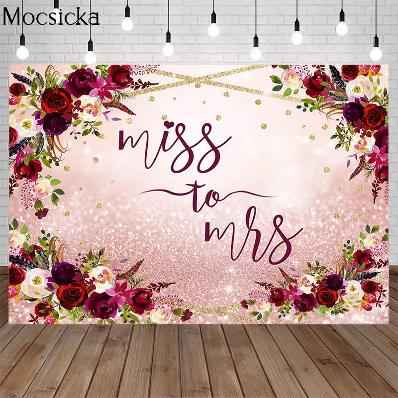 Mocsicka Mr&Mrs Wedding Photography Backdrops Bride Bridegroom Name Customize Photo Background Decoration Floral Pink Bokeh Dots