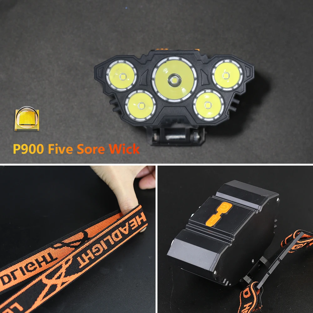 Five Head LED Headlight Strong Light Super Bright Long Range LED Head Flashlight USB Rechargeable Fishing Working Mount Headlamp