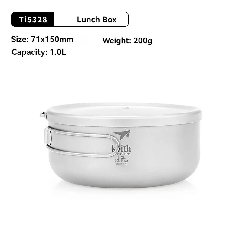 키스 티타늄 도시락 상자 800-1000ml 접이식 손잡이와 커버가 있는 휴대용 식품 용기 피크닉 및 인스턴트 국수에 이상적