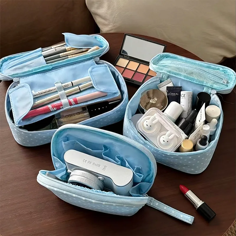 New Spotted Cosmetic Bag Women's Portable Storage Bag Going Out Travel Mini Section Lipstick Cosmetics Tote Bag