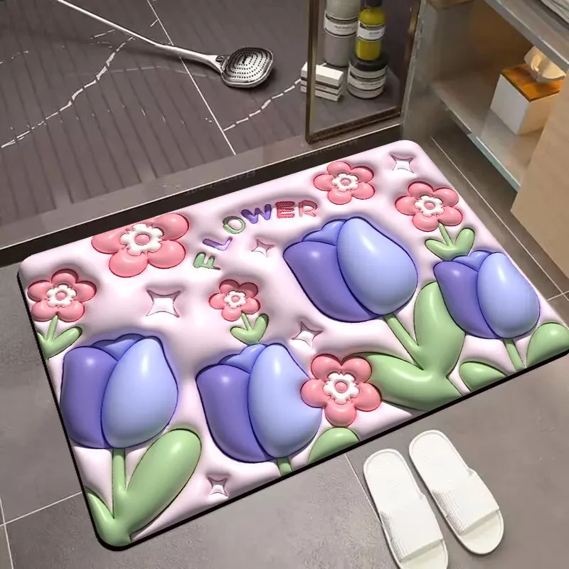 VIKAMA Cartoon Cute Stereoscopic Vision Bathroom Mat, Non Slip Absorbent Quick Drying Bath Mat for Bathroom Shower Room