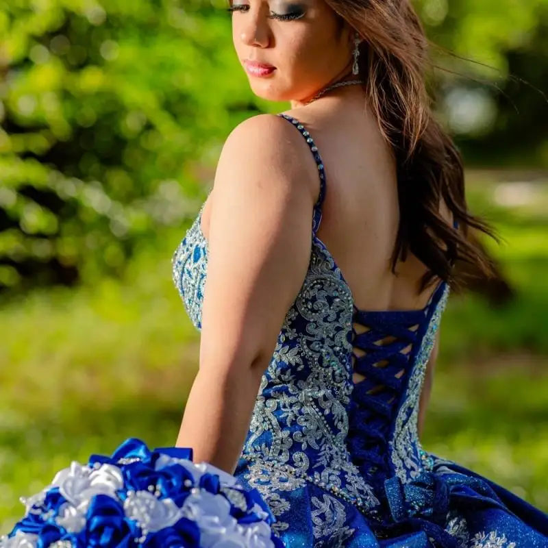 Customized Royal Blue Shiny Quinceanera Dress Ball Gown Silver Applique Beading Corset Sweet 16 Vestido De 15 Anos Elegant