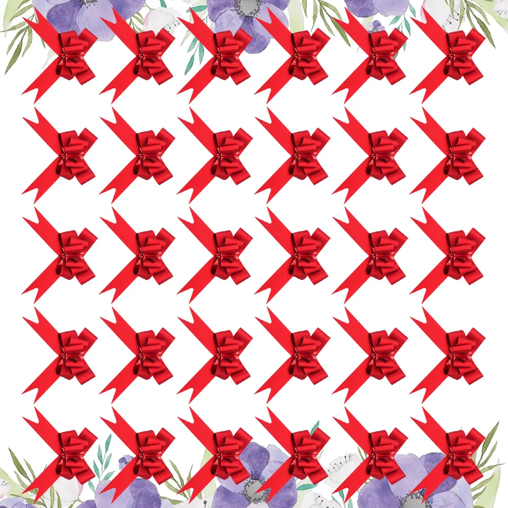 

30Pcs Snowflake Pattern Red Pull Bows Thick Stable Christmas Gifts Basket Wedding Decoration String Bows for Gift