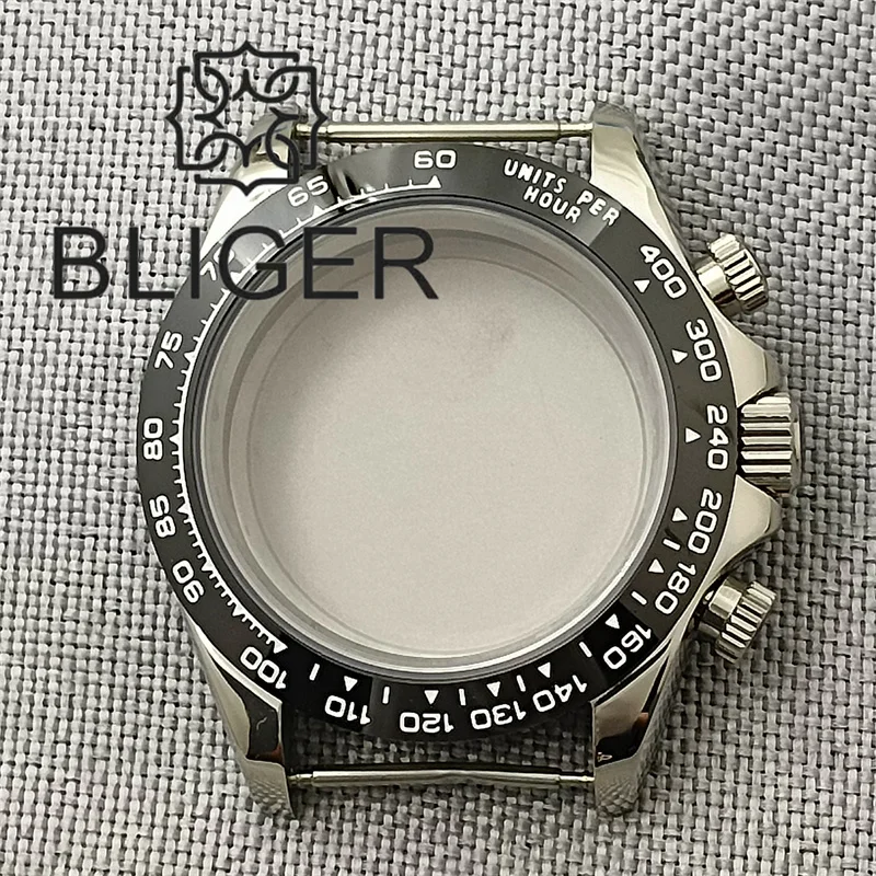 BLIGER 39mm VK63 Watch Case Silver Gold Rose Gold Sapphire Glass Fixed Bezel Fit VK63 VK64 Quartz Movement Watch Modified Parts