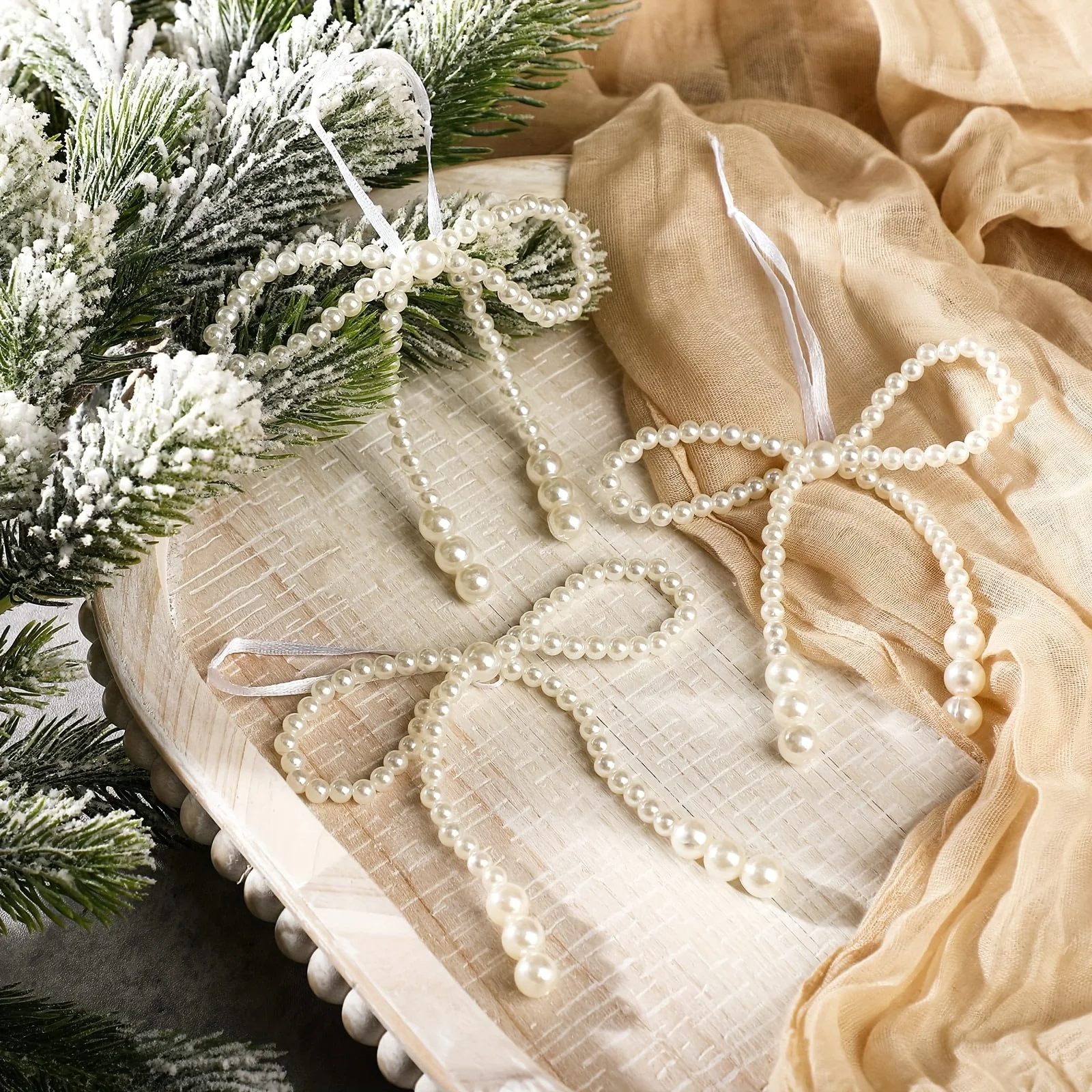 6/12 قطعة جديد المنسوجة يدويا تقليد اللؤلؤ القوس عيد الميلاد الديكور عيد الميلاد هامش قلادة عطلة حفلة الفتيات غرفة ديكور لوازم #3